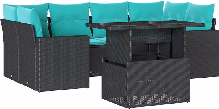 set di divani da giardino 7 pezzi con cuscini, polyrattan nero