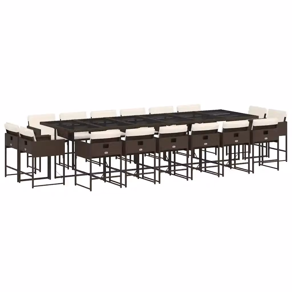 vidaXL Set da Pranzo da Giardino 17 pz in Polyrattan Marrone e Bianco con Cuscini e Tavolo in Vetro – 2