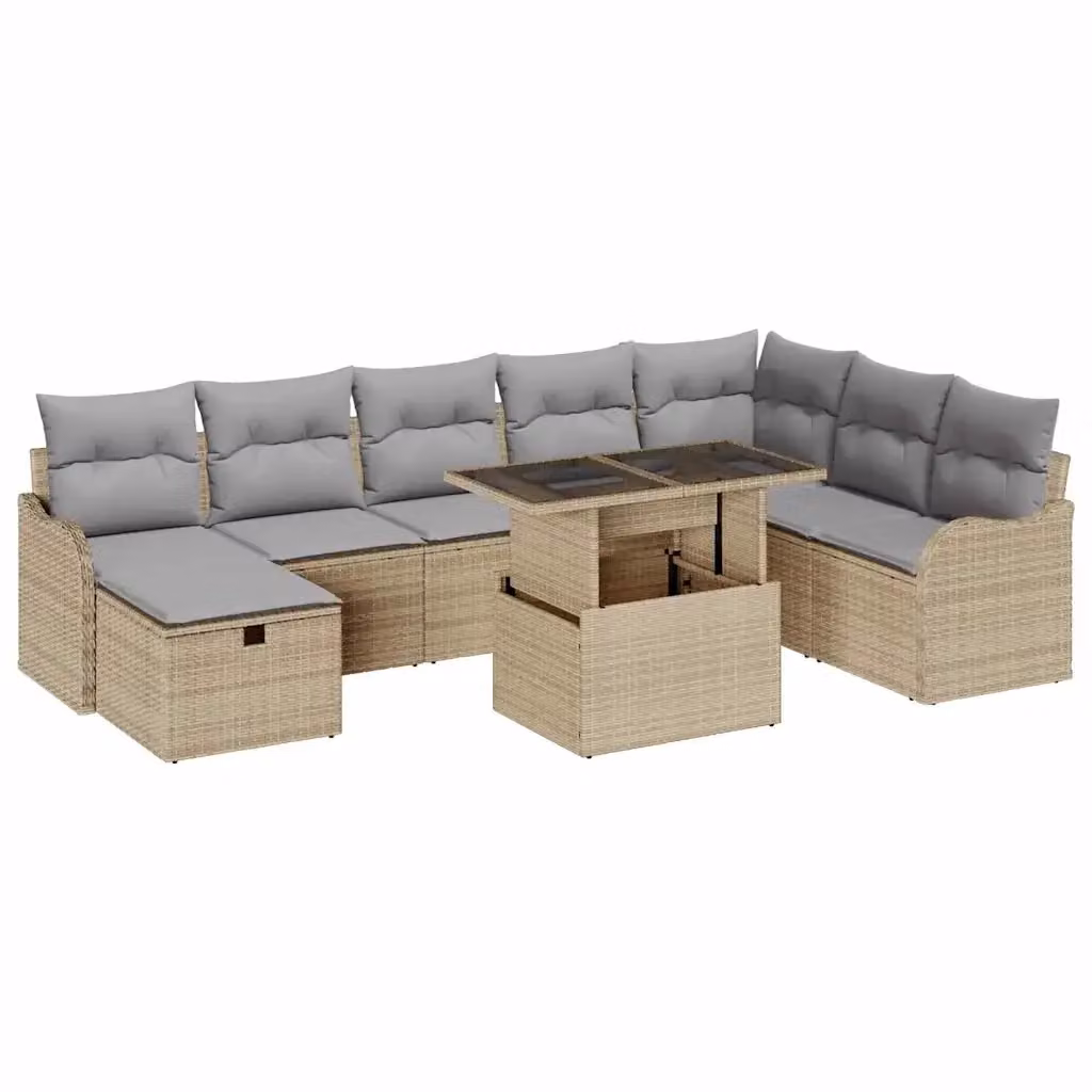 Set Divano da Giardino vidaXL 9 Pezzi Beige in Polyrattan con Cuscini e Tavolino da Caffè – 2