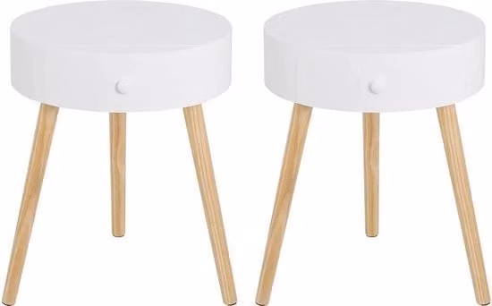 Set di 2 Cassetti Notturni con Prese - Cassettone/Biblioteca - Per Camera da Letto & Salotto - MDF - Bianco con Legno Luminoso - 38x38x47 cm