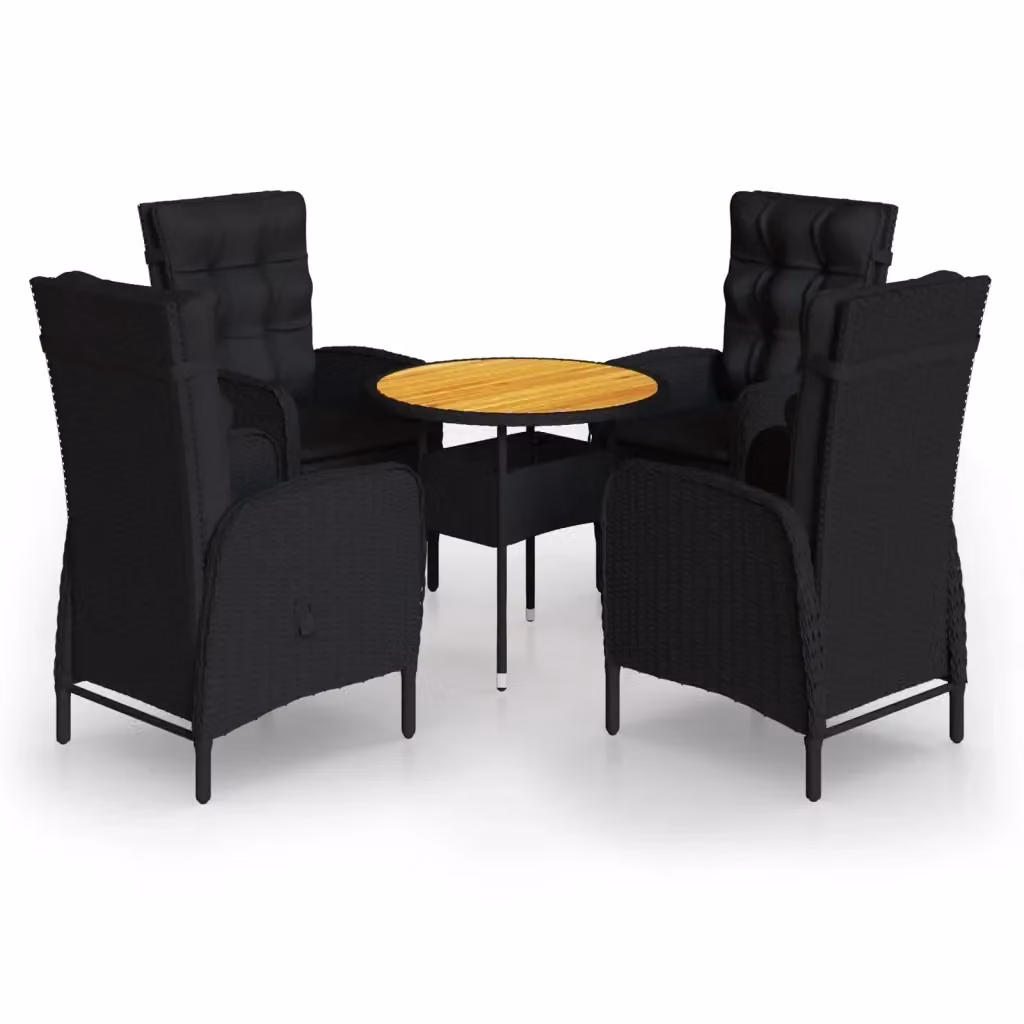 vidaXL Set da Bistrot per Giardino 5 pz in Polyrattan e Legno di Acacia Nero – 2