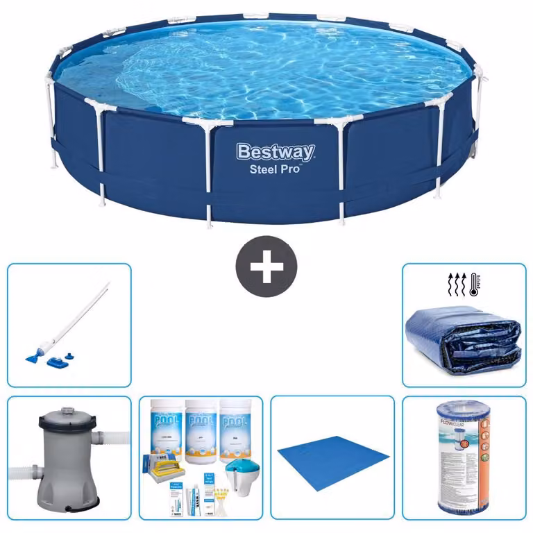 Bestway Steel Pro, piscina in acciaio, forma rotonda - 396x84 cm - composta da 7 elementi, modello S21620