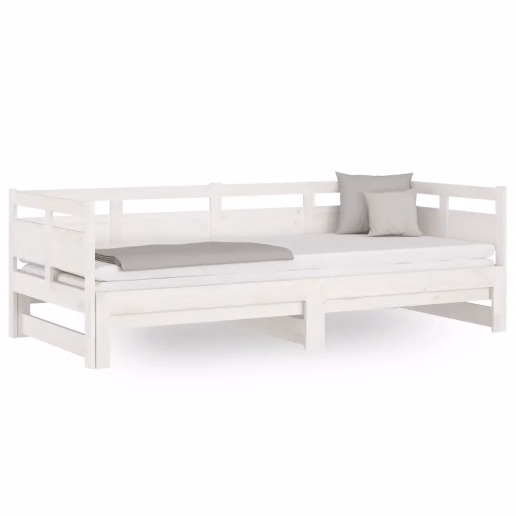 vidaXL Divano Letto Estraibile in Legno Massello di Pino Bianco con Rivestimento in Tessuto L/P/H: 181 x 90 x 203,5 cm – 2