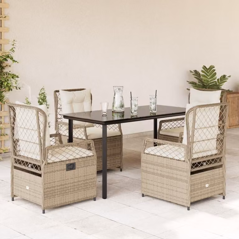 Maison Exclusive - Set da Pranzo da Giardino 5 pz con Cuscini Beige in Polyrattan