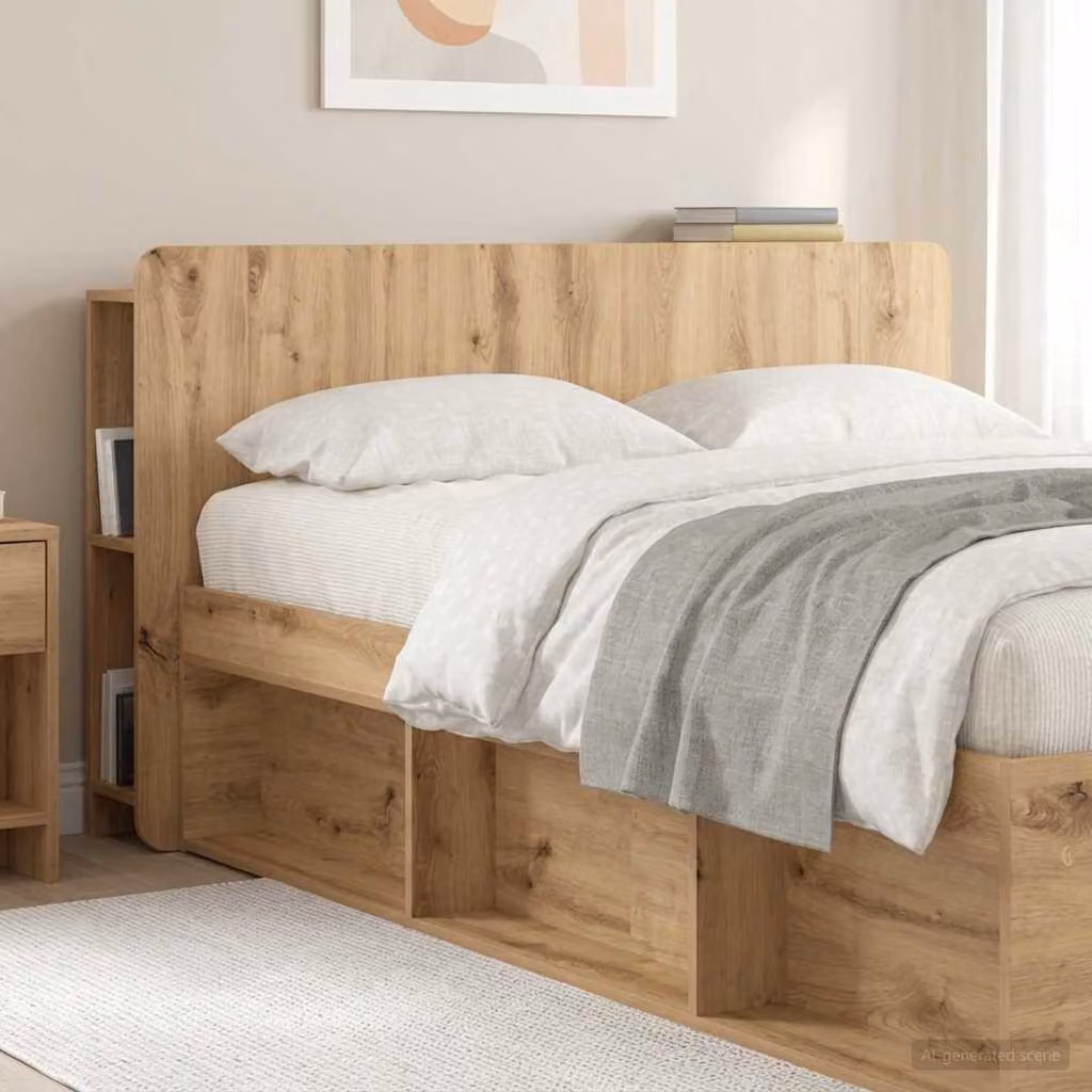 Testata del letto moderna vidaXL in legno ingegnerizzato color rovere con ripiani integrati L/P/H: 135 x 18,5 x 80 cm