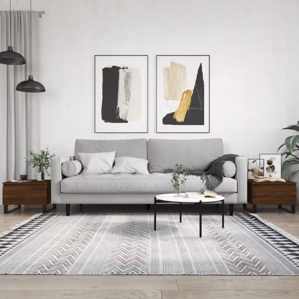 Set di 2 tavolini da salotto moderni vidaXL in legno e metallo, colore rovere marrone, L/P/H: 50 x 46 x 35 cm