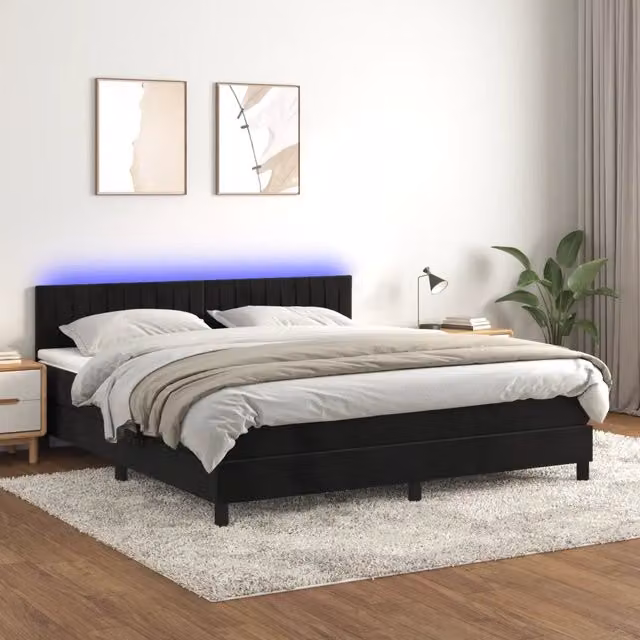 Letto Ibrido vidaXL in Velluto Nero con Illuminazione LED e Porte USB L/P/H: 180 x 200 x 78 cm