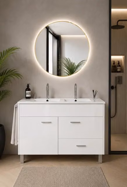 Mobile bagno con lavabo ORIGENBATH SAMOS senza specchio 120x45 cm doppio lavabo bianco