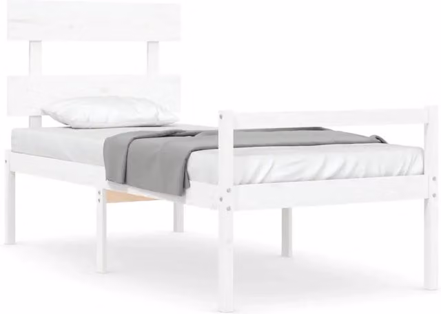 Letto singolo in legno massello di pino bianco con testiera, ideale per adulti e anziani, L/P/H: 90 x 190 x 81 cm