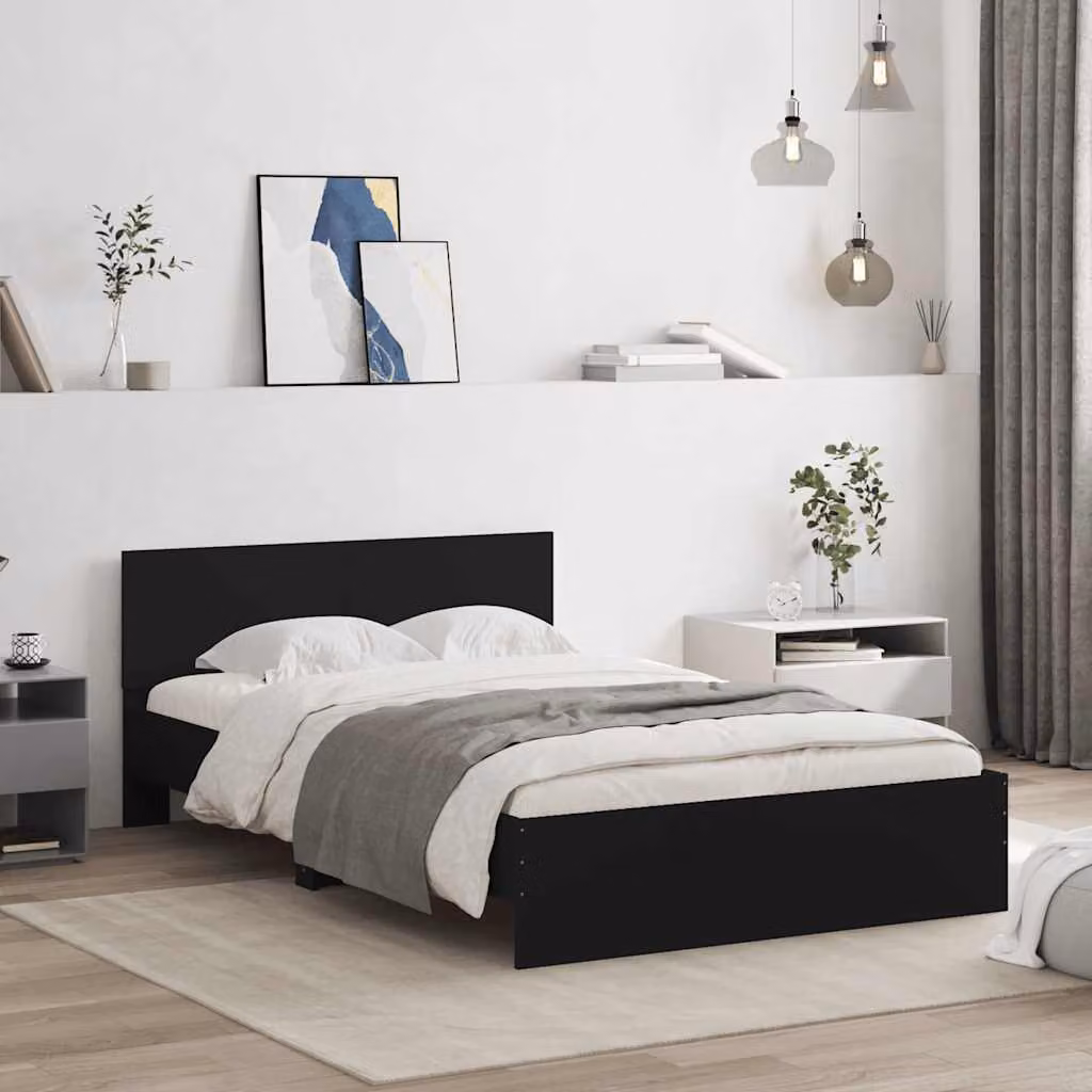 Giroletto con Testiera vidaXL in Legno Nero L: 140 cm, P: 193 cm, H: 70 cm – 1