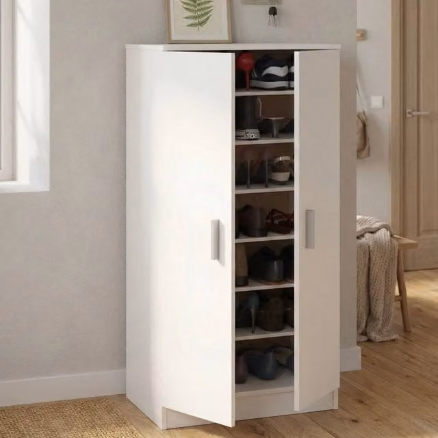 Armadio Multiuso DMORA Bianco con 2 Ante e Ripiani Interni, Design Moderno da Appendere al Muro