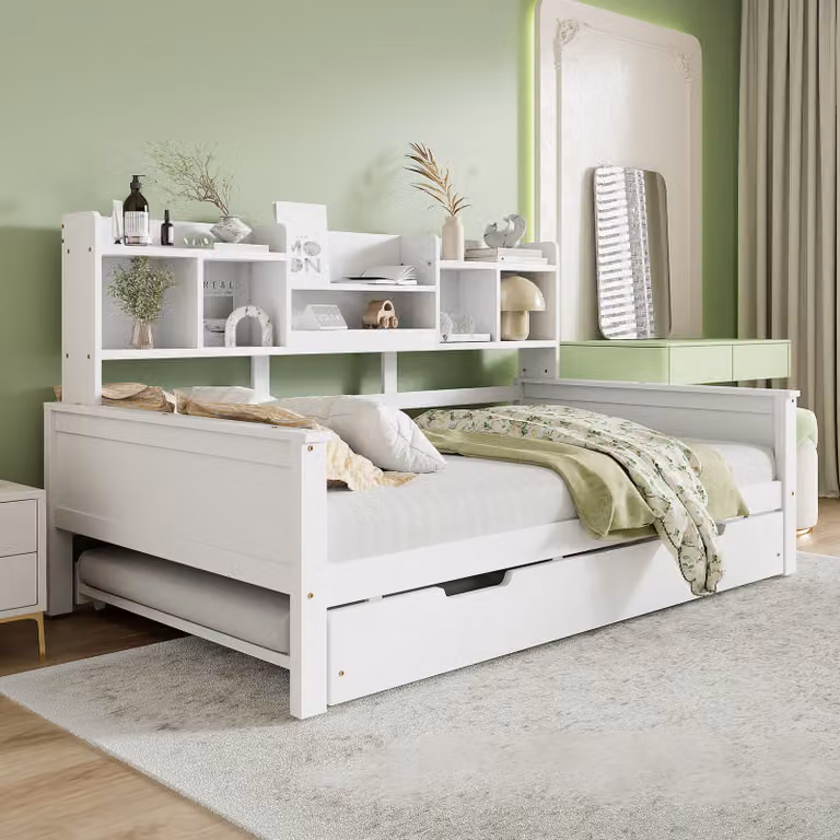 STILVORA divano letto 90x200/90x190 letto in legno per ragazzi con contenitore e rete a doghe, letto multifunzionale con letto estraibile, bianco (senza materasso)