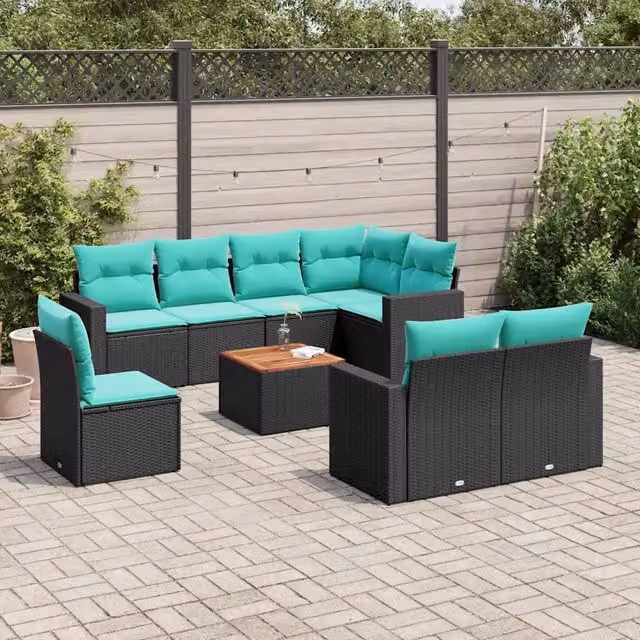 Set Divani da Giardino 9 pz con Cuscini Nero in Polyrattan 3256547