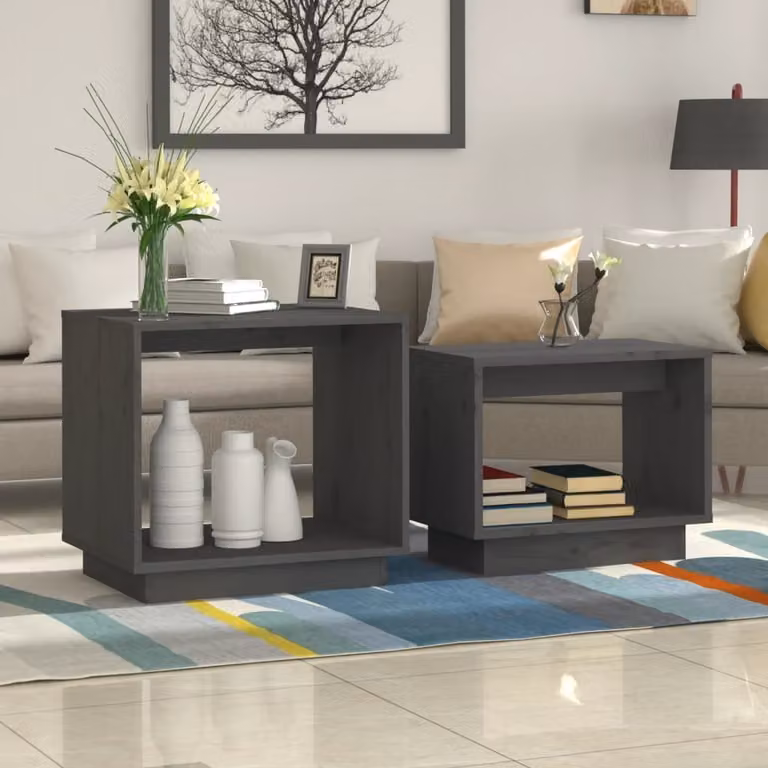 The Living Store Set tavoli 2 pz. Pino massiccio grigio