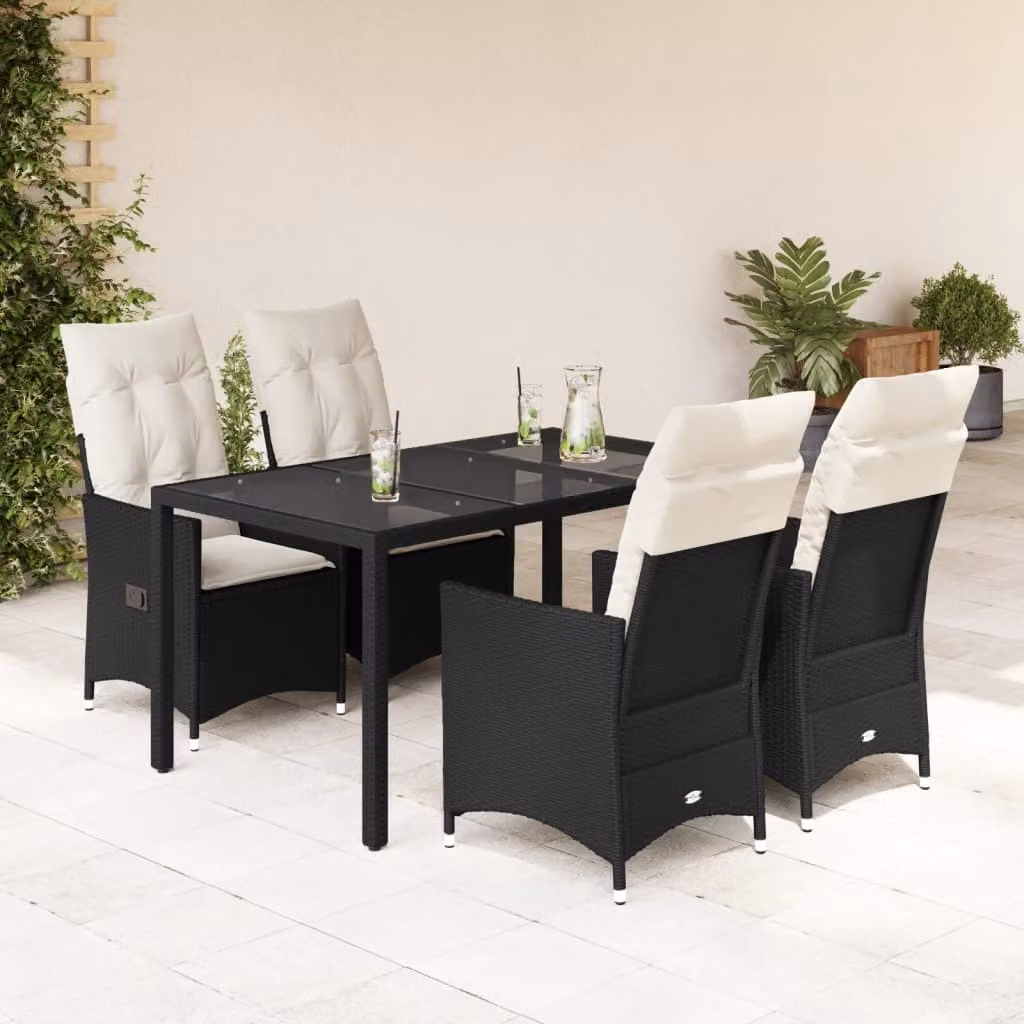 Maison Exclusive - Set da pranzo da giardino 5 pezzi con cuscini in polyrattan nero