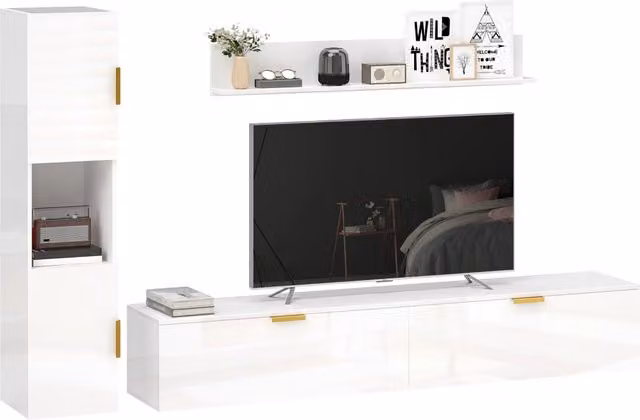 Mobile TV sospeso a parete con ante ribaltabili ¨C Xylo ¨C 180 cm bianco lucido