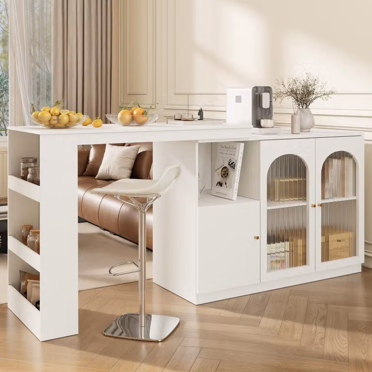 Fortuna Lai Tavolo da bar girevole a 360° (corpo principale 120 x 40 x 97 cm), moderno e semplice mobile da pranzo e bar girevole bianco, mobile contenitore multifunzionale con ante in vetro