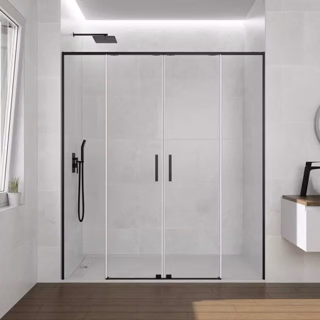 Box doccia rettangolare DUCHA TWENTY 2 con 2 ante fisse e 2 scorrevoli, L: 170 cm, Vetro trasparente e finitura nero opaco