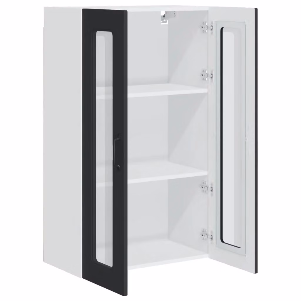Mobile a muro moderno HELLOSHOP26 per cucina o soggiorno con ante in vetro nero e finitura opaca L: 60 cm, P: 31 cm, H: 100 cm – 2