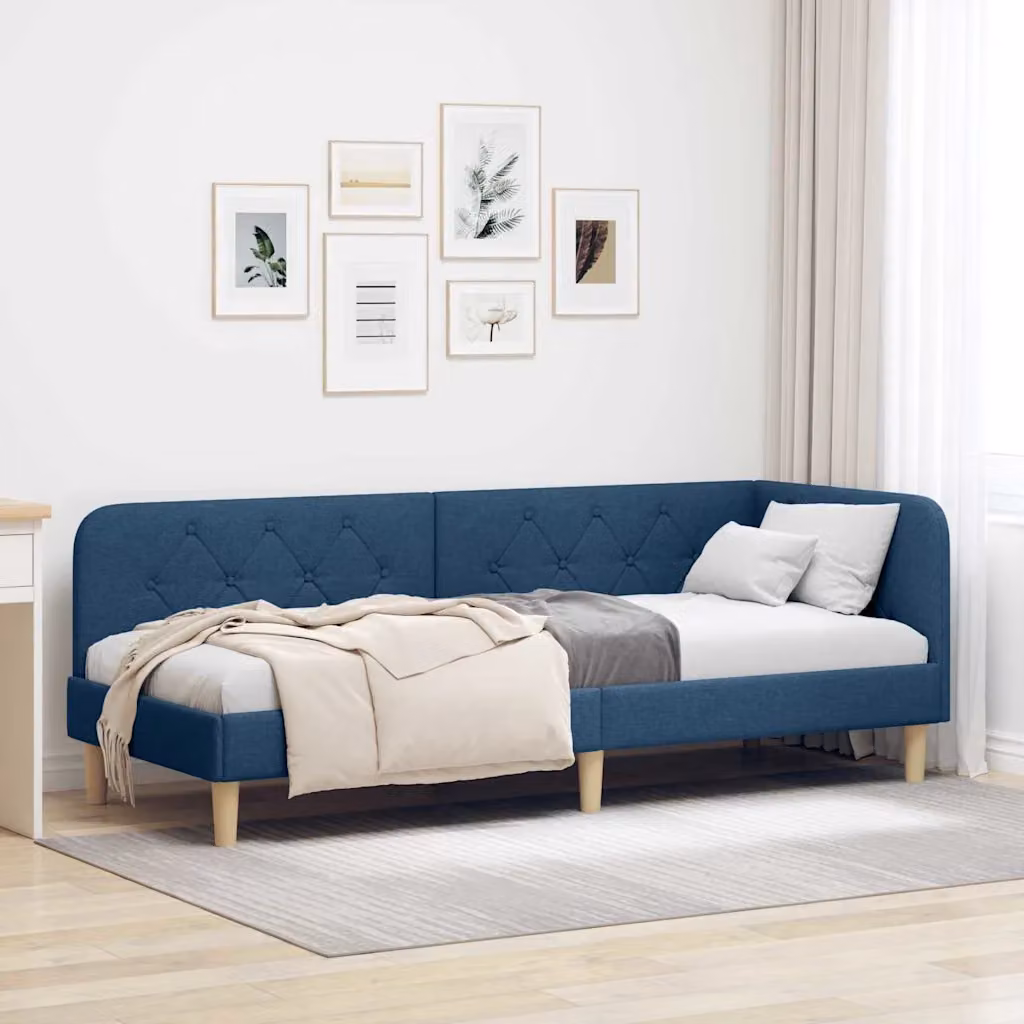 Cornice del letto ad angolo vidaXL in tessuto blu, L 80 x P 200 cm – 1