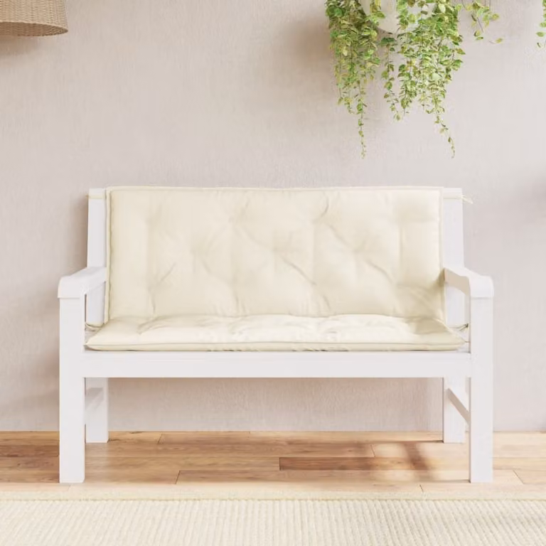 Set di 2 cuscini per panca da giardino vidaXL in tessuto Oxford bianco e beige, impermeabili e traspiranti, L 120 cm x P 50 cm x H 7 cm