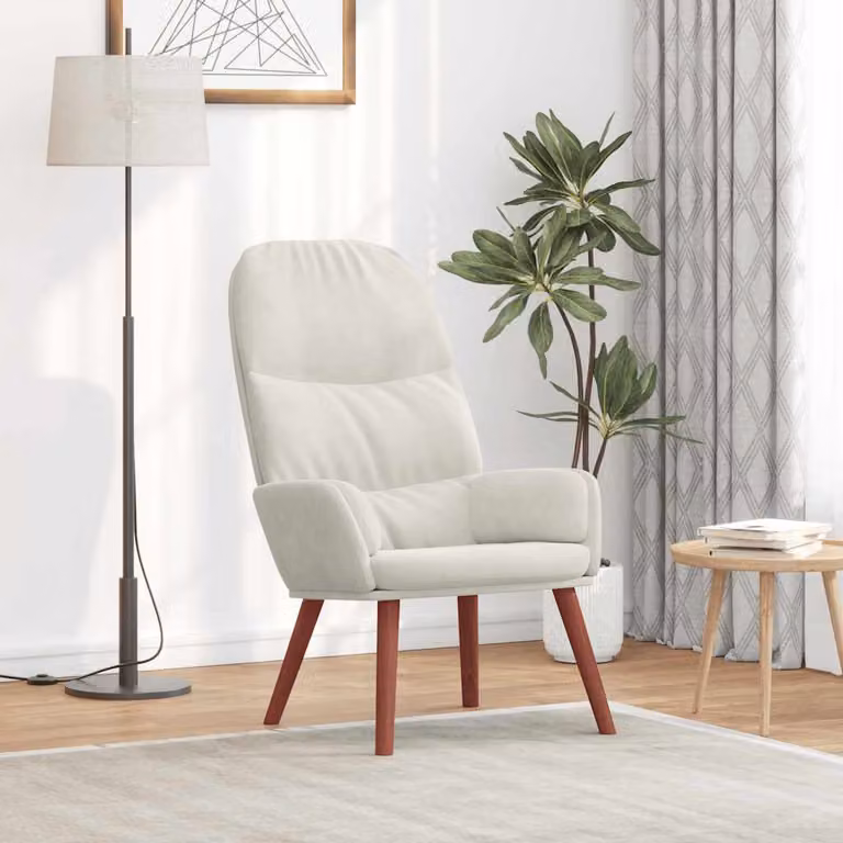 Sedia Relax vidaXL in Velluto Bianco e Beige con Braccioli e Struttura Moderna
