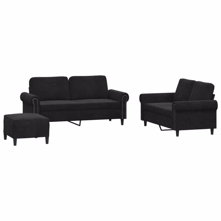 Set di Divani 3 pz con Cuscini Nero in Velluto