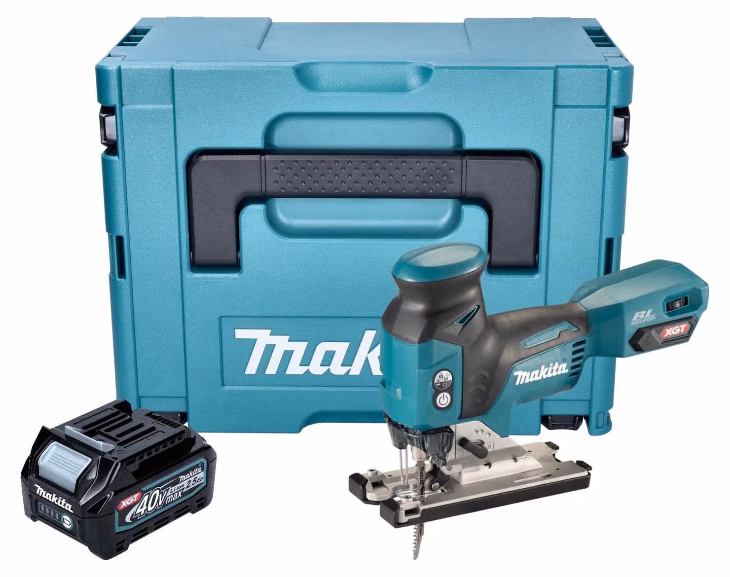 Makita JV 001 GD101 Seghetto alternativo a batteria 40 V max. 135 mm brushless + 1x batteria ricaricabile 2,5 Ah + Makpac - senza caricabatterie