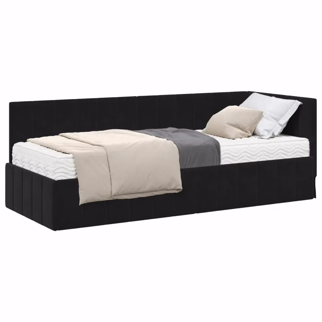vidaXL Struttura Letto Angolare con 2 Materassi in Velluto Nero L: 200 cm, P: 80 cm, H: 84 cm – 2