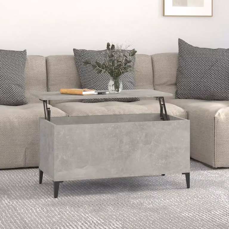 vidaXL Tavolino da Salotto Moderno Rettangolare Grigio con Meccanismo Sollevabile in Legno e Metallo L: 90 cm, P: 44,5 cm, H: 45 cm