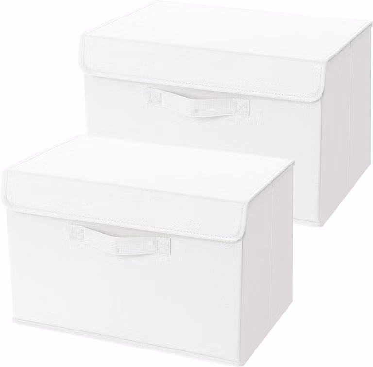 Contenitori portaoggetti con coperchio, set da 2. Cesti portaoggetti, contenitori pieghevoli in tessuto con finestra trasparente