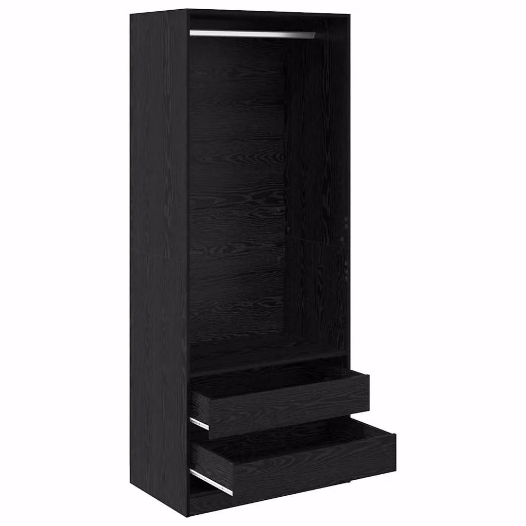Mobile contenitore moderno HELLOSHOP26 in legno composito rovere e nero con cassetti integrati e appendiabiti, stile minimalista, L: 80 cm, P: 50 cm, H: 203 cm – 2