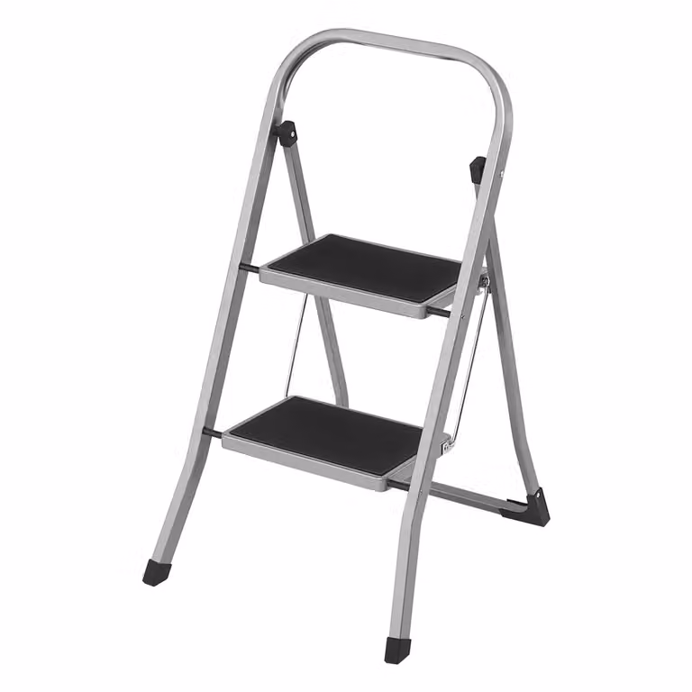 Scaletta Pieghevole Chiusura di Sicurezza per Piegamento, Grigio Tortora / 2 Gradini（55 x 45,5 x 82 cm）