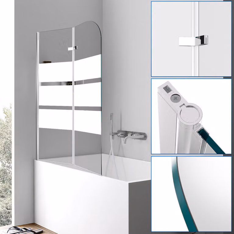 Clanmacy bagno allegato schermo pieghevole vasca da bagno cabina doccia schermo doccia in 6 mm NANO rivestimento facile da pulire 180 ° ESG vetro trasparente 2 parti pieghevole 100 * 140 cm bianco