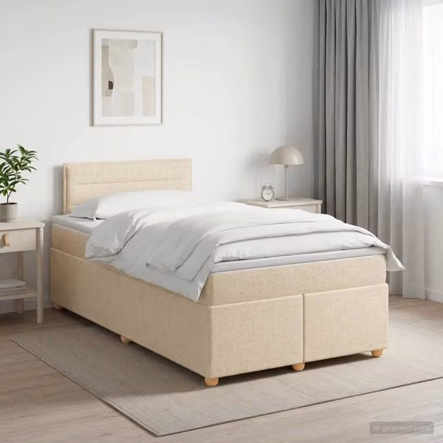 Letto box spring con materasso Crema 120 x 200 cm Tessuto 3450928