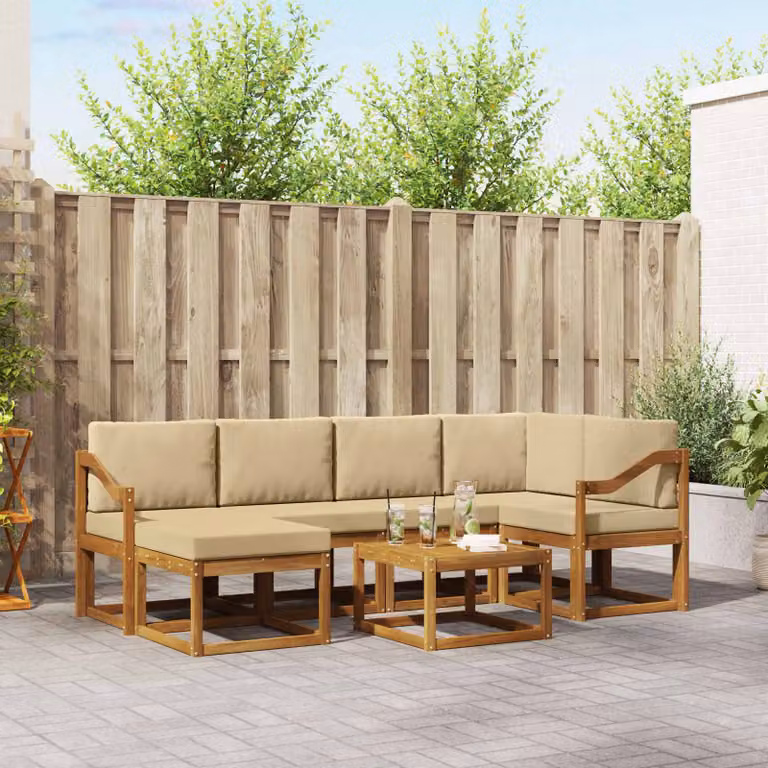 vidaXL Set di divani da esterno 7 pz in legno di acacia con cuscini, beige e sabbia