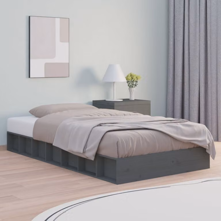 The Living Store Letto in legno massiccio grigio 75x190 cm