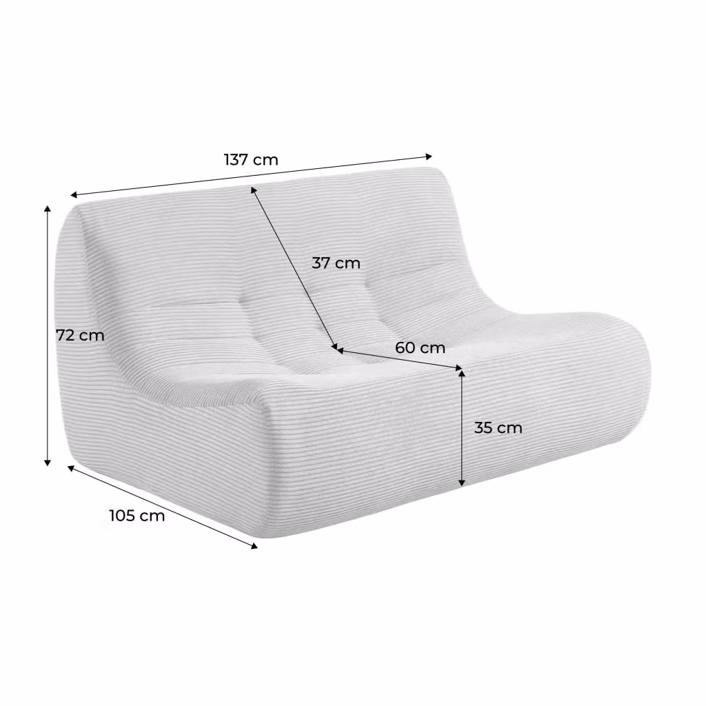 Poltrona a due posti Sweeek in velluto a coste beige per soggiorno e camera da letto, L: 137 cm, P: 72 cm, H: 76 cm – 2
