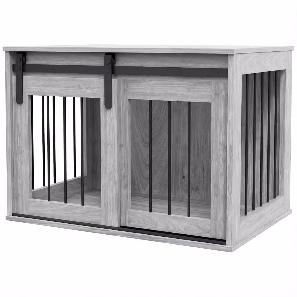 Gabbia per cani XYLO in metallo e MDF con effetto legno e porta scorrevole, L: 57 cm, P: 80 cm, H: 54 cm – 2
