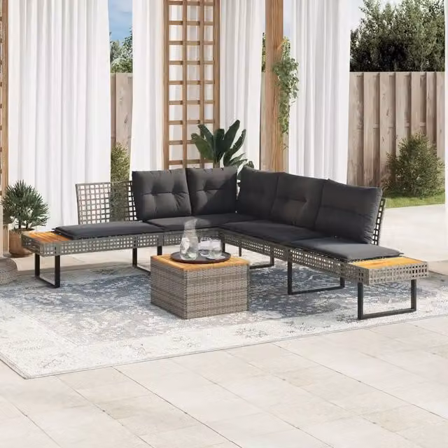 Set Divani da Giardino 2pz | Set Salotto da Giardino con Cuscini Grigio Polyrattan Acacia