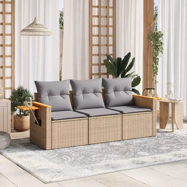 Set Divano da Giardino 3 pz con Cuscini Beige in Polyrattan 3226598