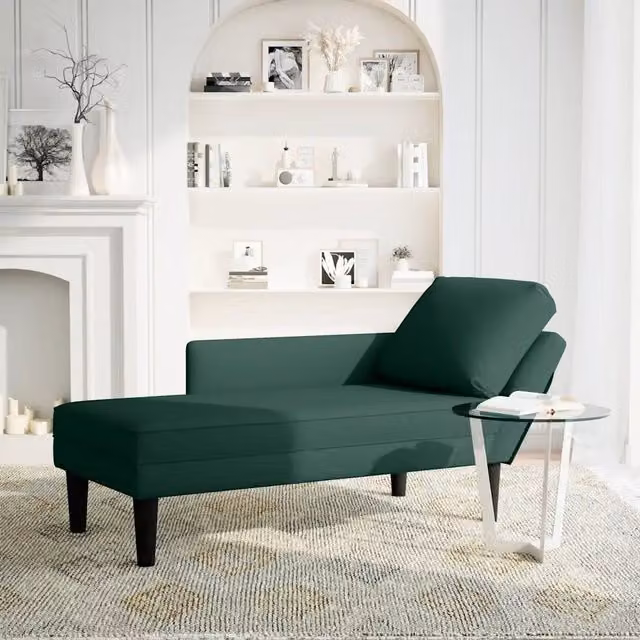 Sdraio in Velluto Verde con Cuscino e Bracciolo Destro L/P/H: 132 x 70 x 56 cm