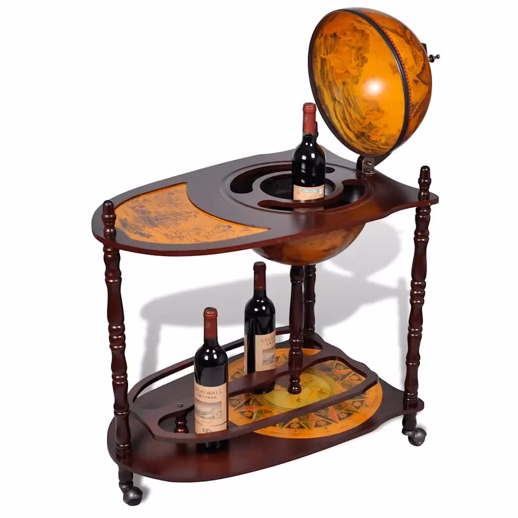 Bar a Globo Portavini vidaXL in Legno di Eucalipto e Metallo, Colore Marrone, L/P/H: 120 x 77 x 88 cm – 2