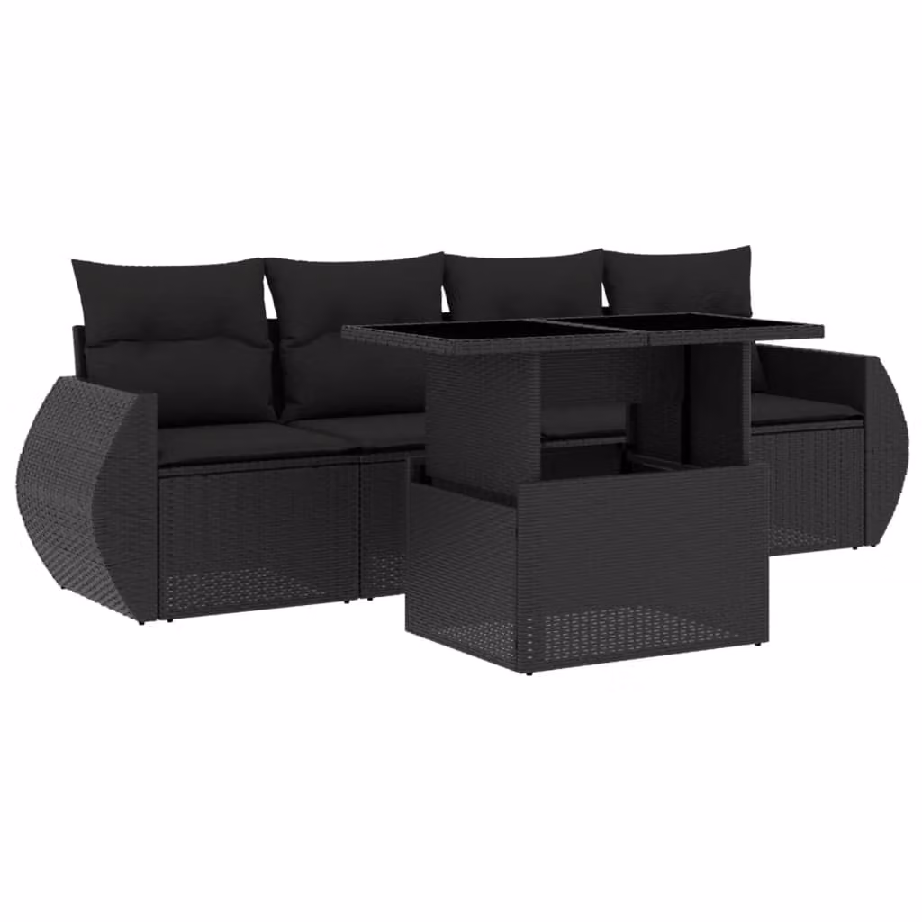 Set Divani da Giardino 5 pz con Cuscini in Polyrattan Nero