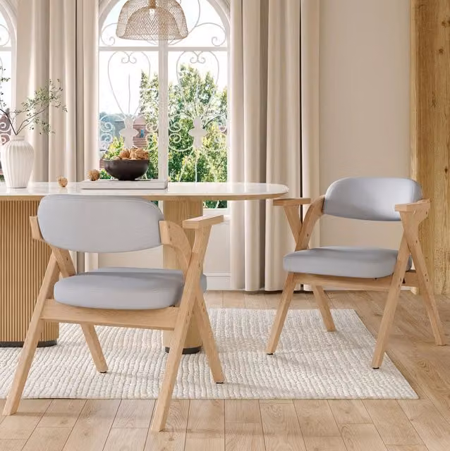 Set di 2 sedie da pranzo pieghevoli MODFU in legno massiccio laccato con rivestimento in lino grigio in stile scandinavo