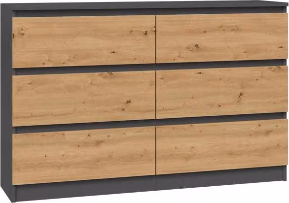Moderna cassettiera Malwa M6 con 6 cassetti – senza maniglie, antracite e rovere artigianale | 120x75x30 cm
