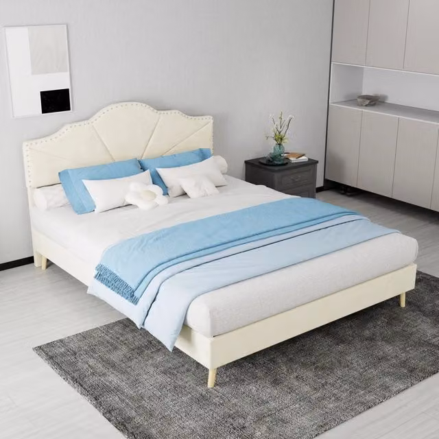 letto moderno in tessuto e metallo beige 140 x 200 cm