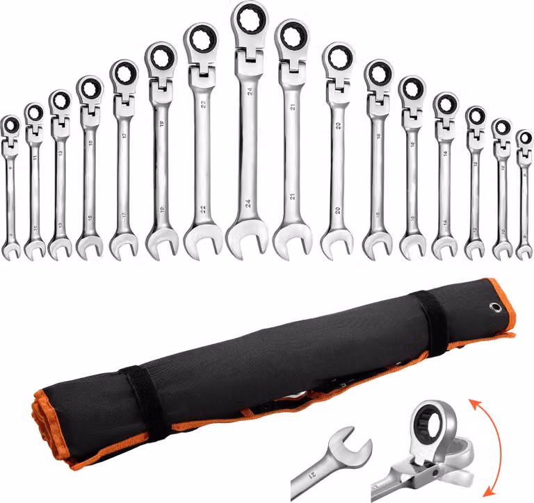 Set di chiavi a cricchetto con testa flessibile SucceBuy, 30 pezzi. Metriche e SAE, chiave a cricchetto con a 72 denti in acciaio Cr-V con pratica borsa per riporle, ideale per riparazioni domestiche e su veicoli.