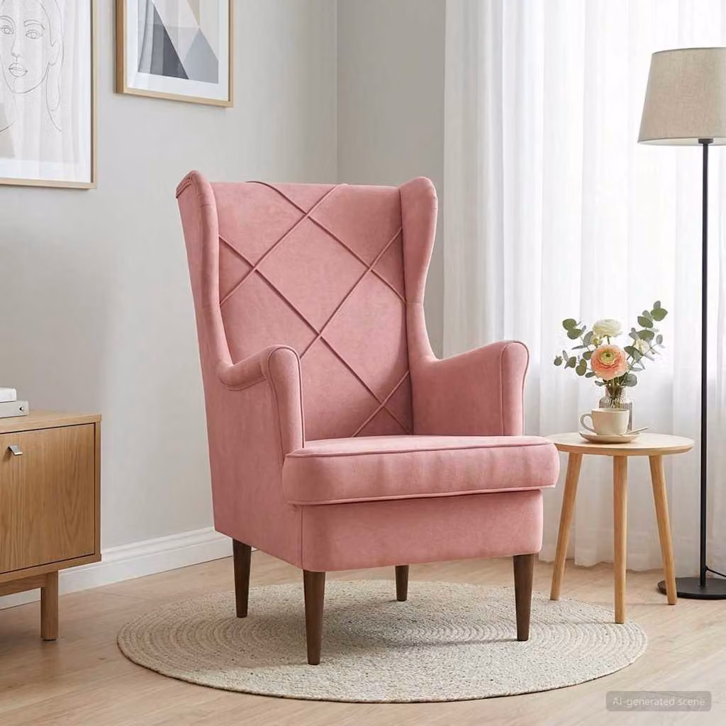 Poltrona moderna vidaXL in velluto rosa con braccioli e struttura in legno e metallo L: 79 cm, P: 45 cm, H: 65 cm