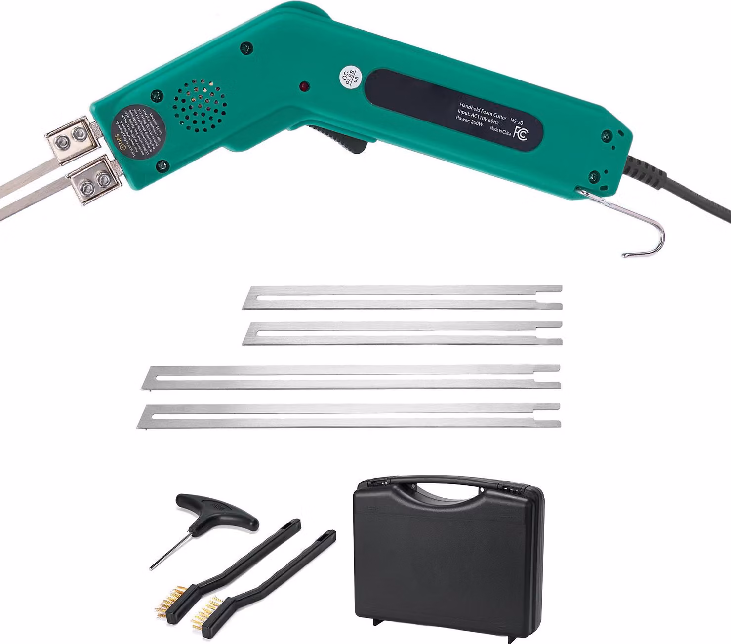 Taglierina per polistirolo SucceBuy, taglierina per schiuma da 200 W, intervallo di temperatura da 50-500 °C, incluse lame da 150 mm e 200 mm per lastre KT, politene, spugna e gomma - con pratica cassetta degli attrezzi